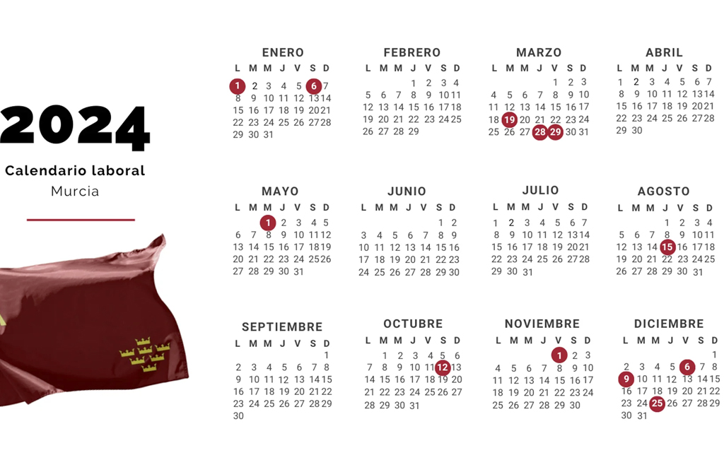 Ya se conoce calendario laboral 2024, los das festivos y puentes en la Regin de Murcia
